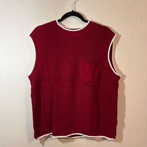Kirundo Women’s Large Red sleeveless sweater vest white trim single chest pocket